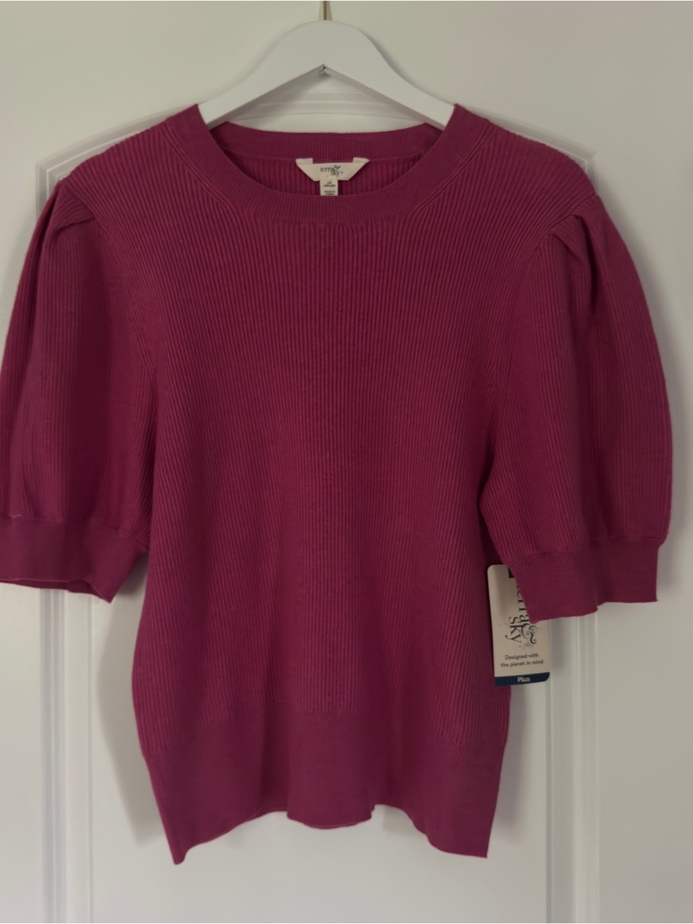 NWT Terra & Sky Berry Pink Puff Sleeve Sweater 1X